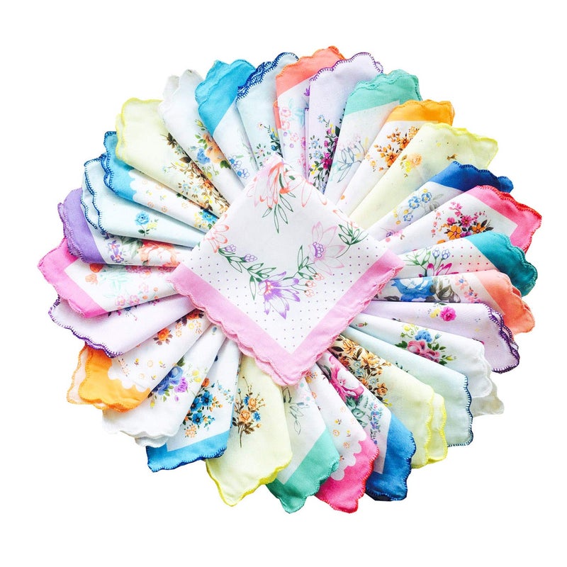 CoCoUSM Womens Vintage Floral Print Cotton handkerchiefs Bulk 5 PCS - Image 1